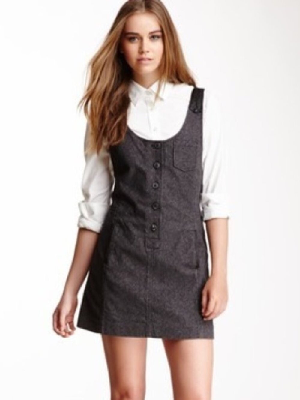 VTG Charlotte Ronson Archive Button-Front Pinafore Jumper Dress